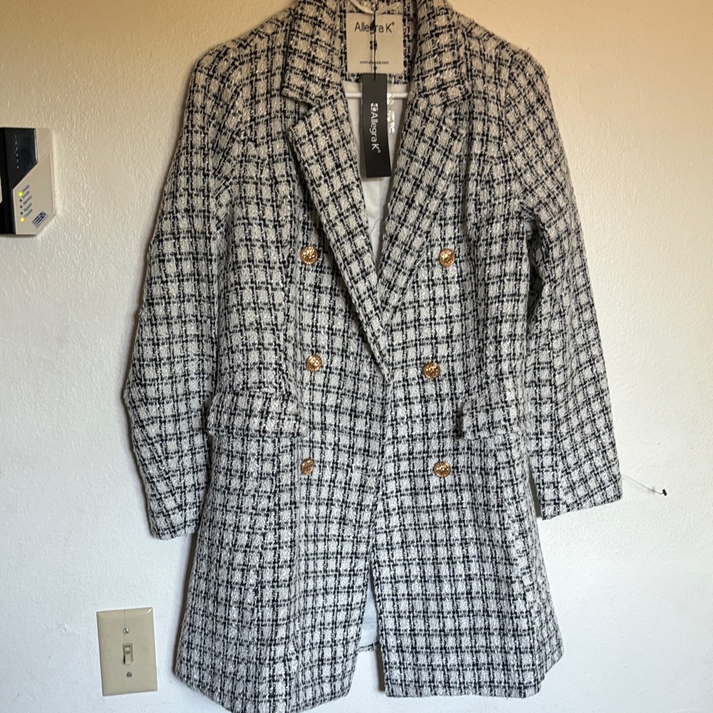 Allegra K Women's Black and White Tweed Blazer